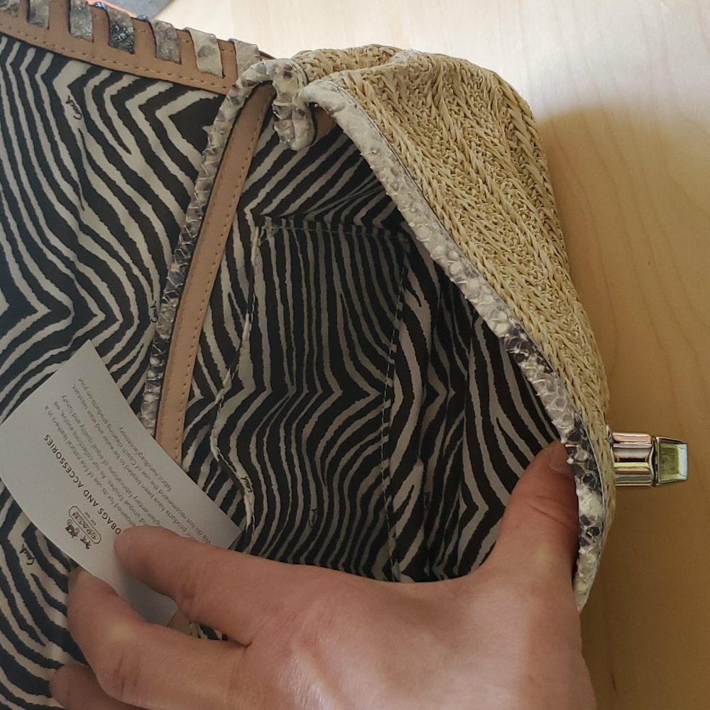Nwot. Coach Straw Clutch With Python Leather Trim… - image 7